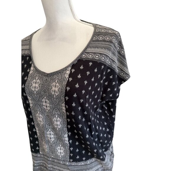 LUCKY BRAND Black White Cap Sleeve Top Size Large - Picture 5 of 7